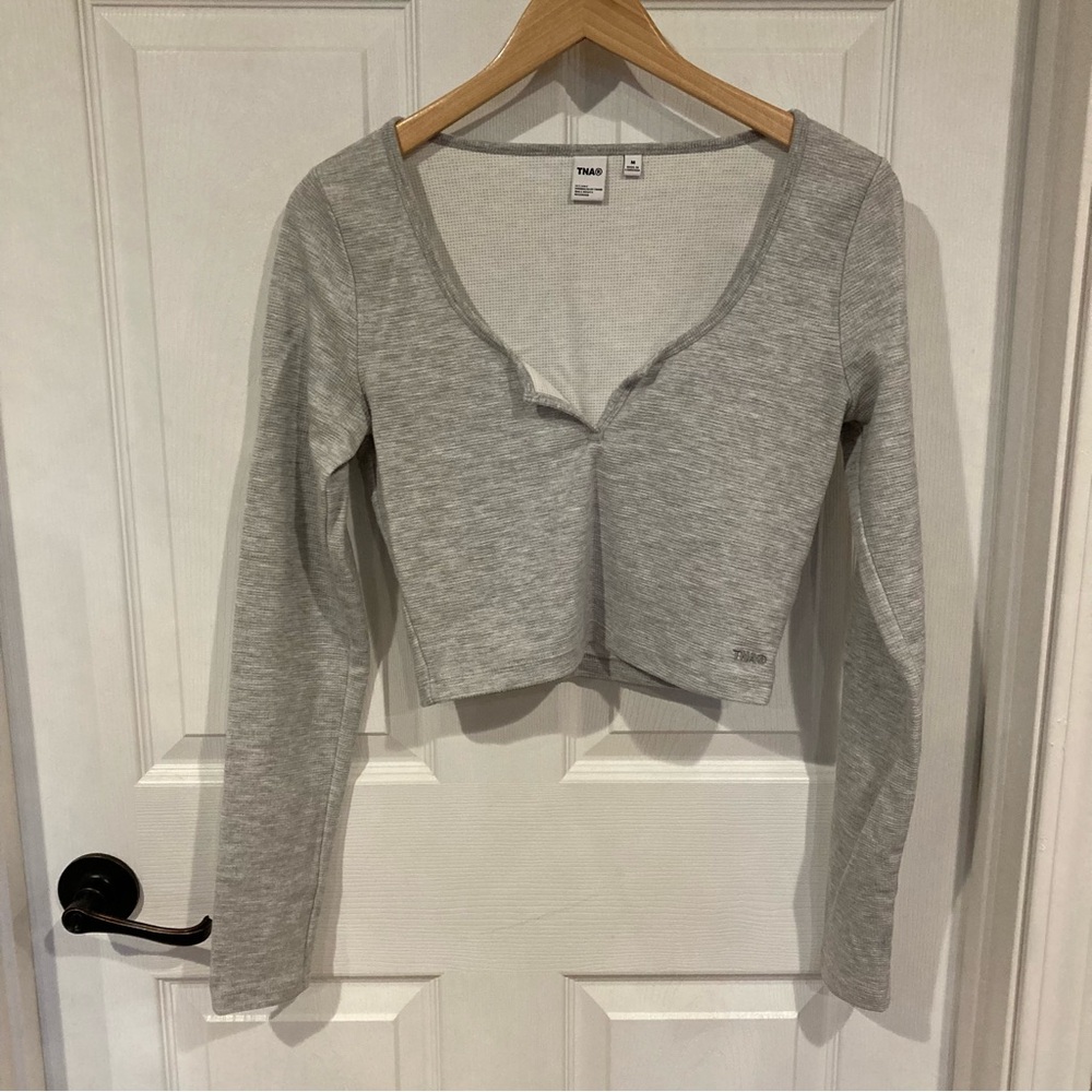 Aritzia Waffle knit cropped long sleeve gray size small